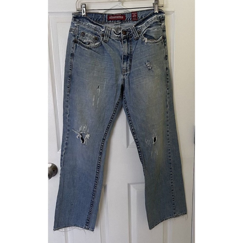 Aeropostale Jeans Men's 30x30 Distressed Straight Leg Light Wash Denim Blue